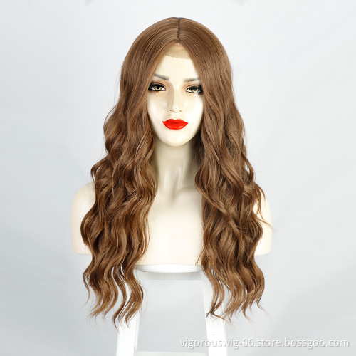 Vigorous 2021 Hot Sell Body Wave Ombre Brown Lace Front Wig Synthetic Hair for black women